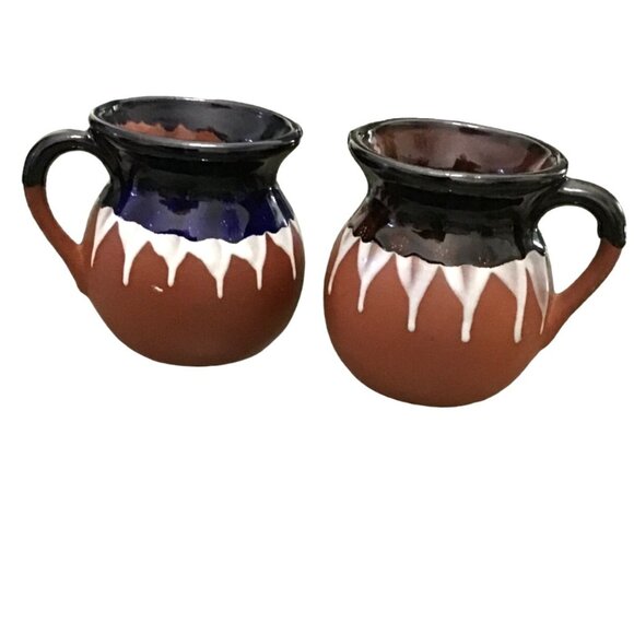 SET OF 2- CERAMIC TERRA COTTA CLAY MEXICAN BARRO COFFEE MUGS - Picture 3 of 6